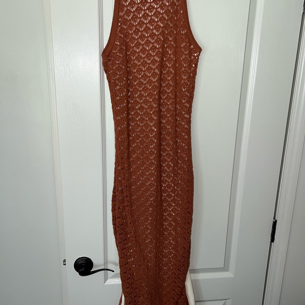 Lulu's Rust Open-Knit Sleeveless Maxi Dress